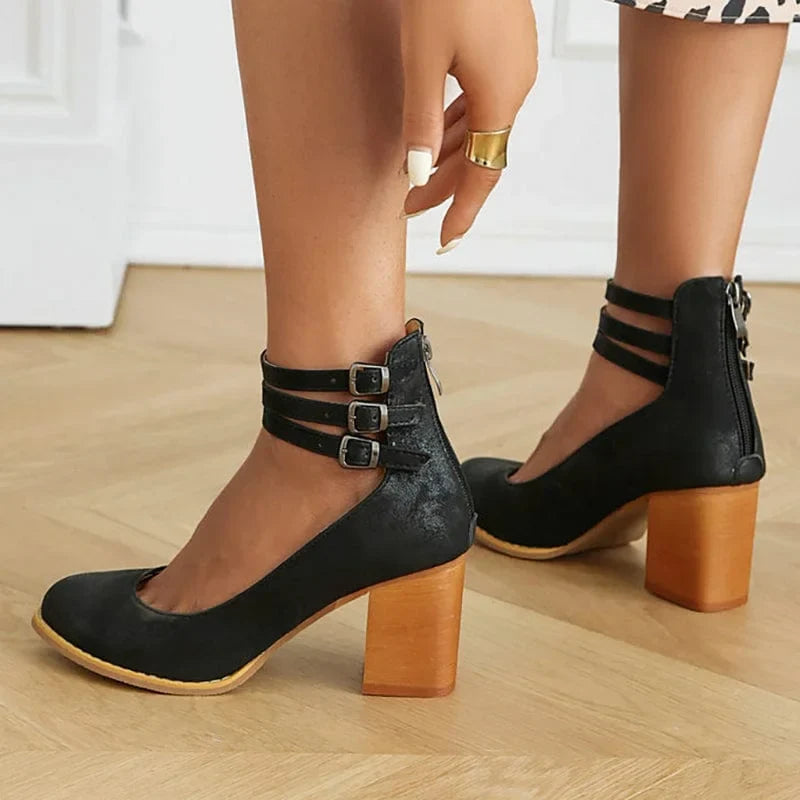 Ruby | Bold Triple Buckle Ankle Boots