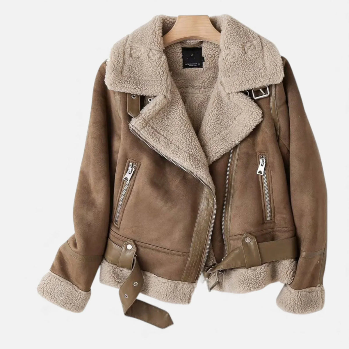 Women's Suede Faux-Shearling Belted Aviator Jacket | Winter for Cold-Weather