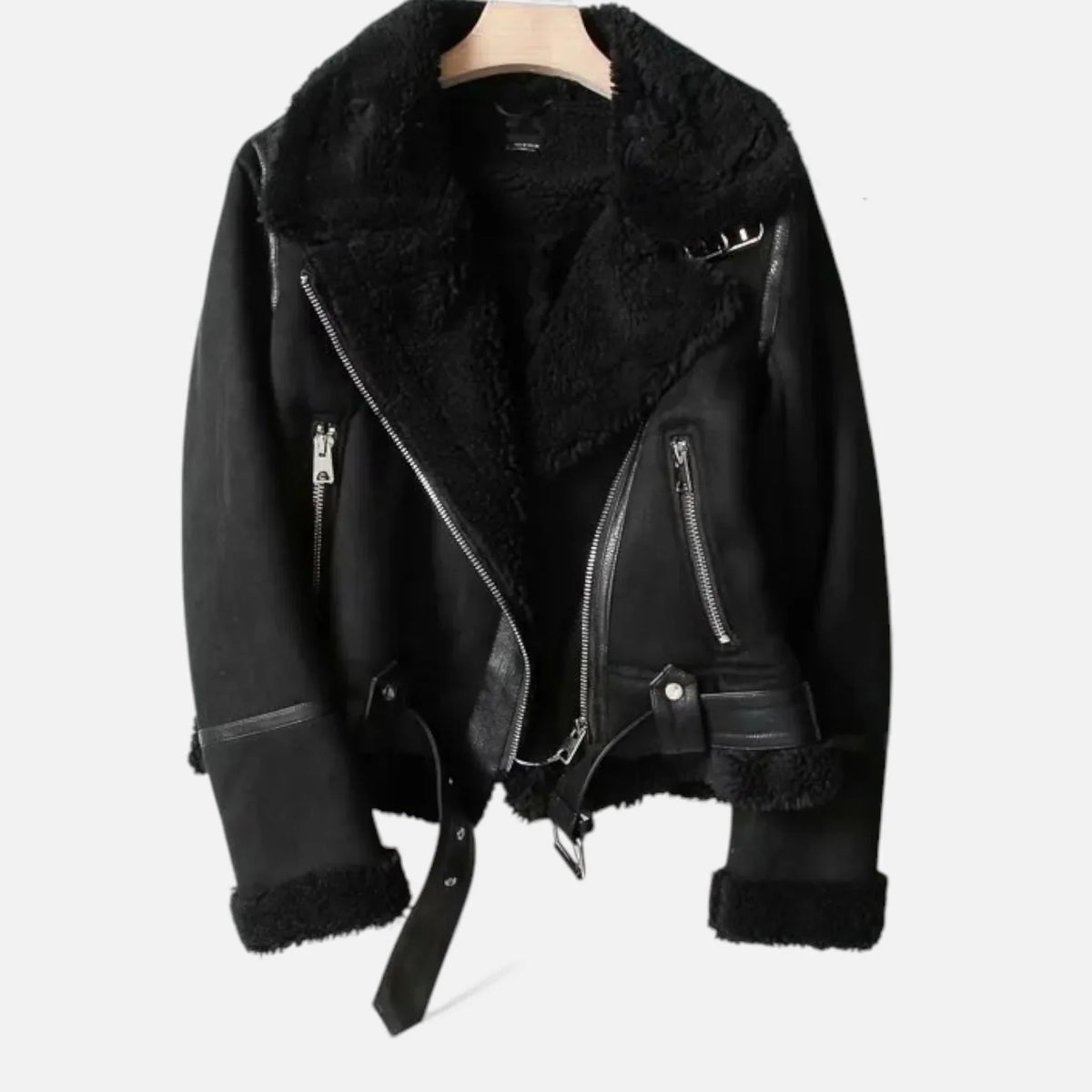 Women's Suede Faux-Shearling Belted Aviator Jacket | Winter for Cold-Weather