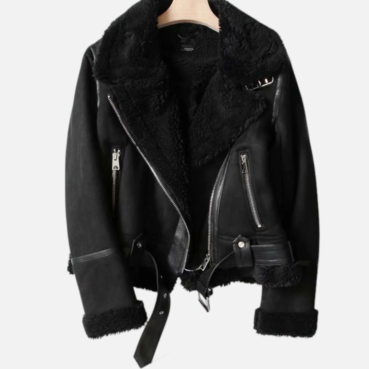 Women's Suede Faux-Shearling Belted Aviator Jacket | Winter for Cold-Weather