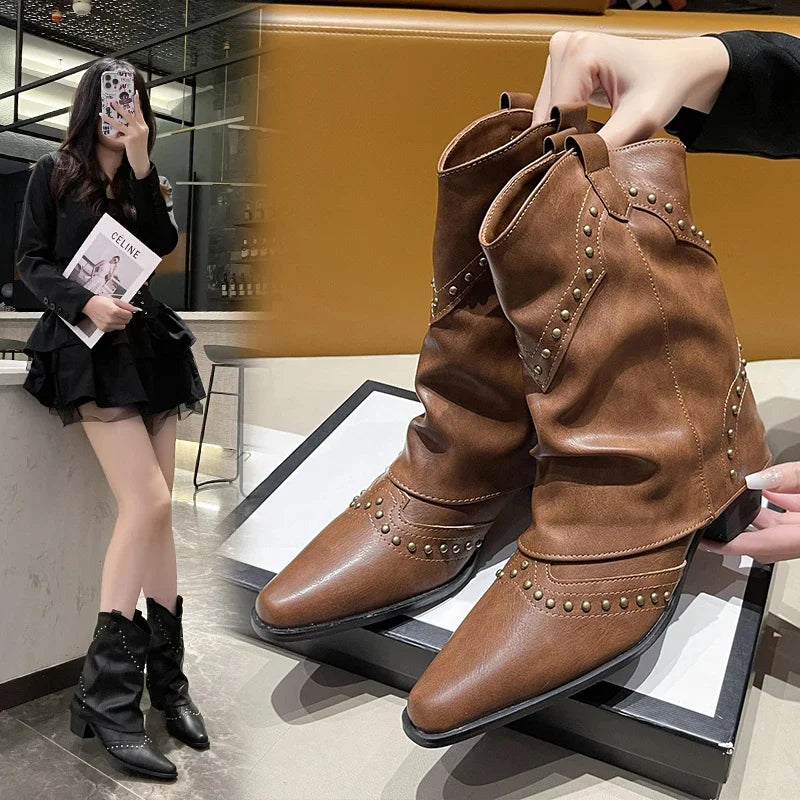 Stella | Studded Western Mid-Calf Boots