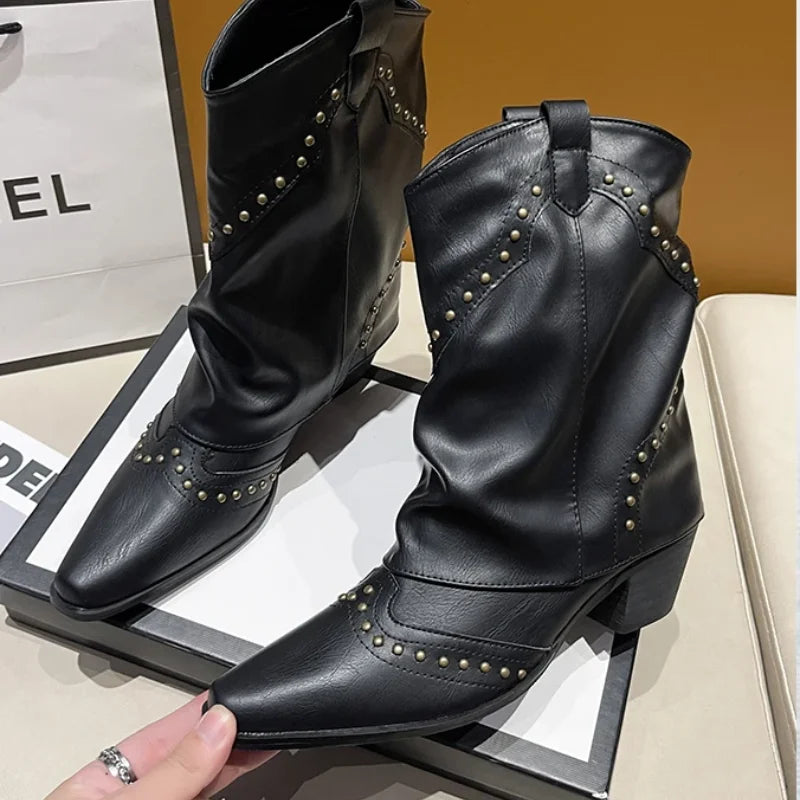 Stella | Studded Western Mid-Calf Boots