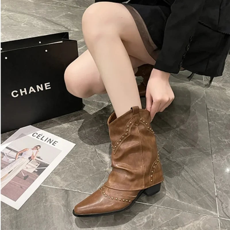 Stella | Studded Western Mid-Calf Boots