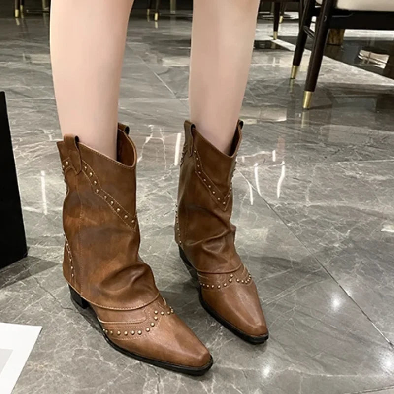 Stella | Studded Western Mid-Calf Boots