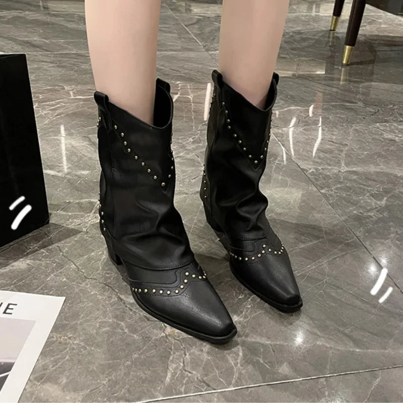 Stella | Studded Western Mid-Calf Boots