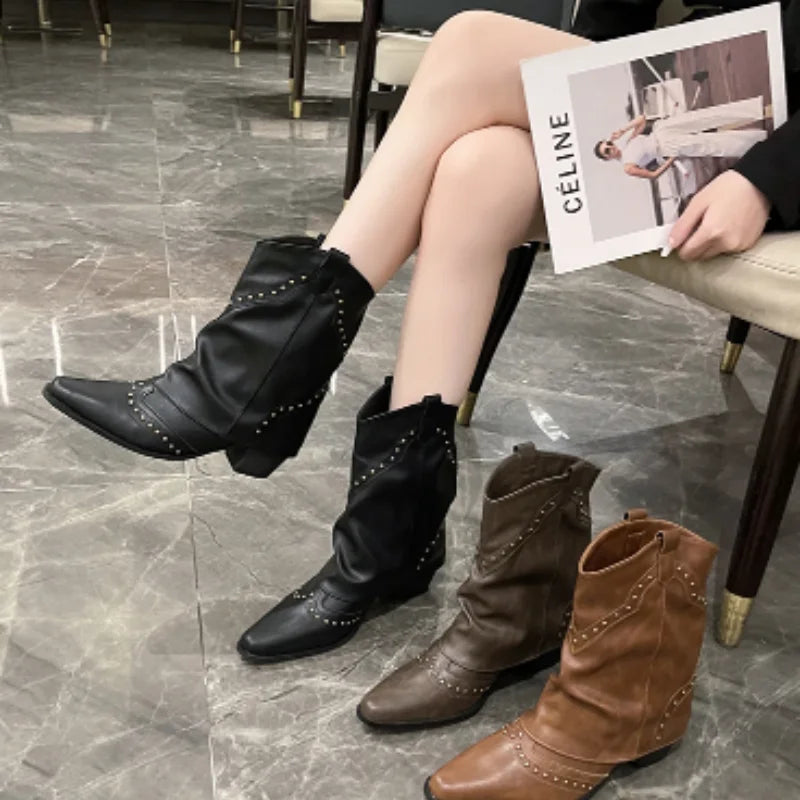 Stella | Studded Western Mid-Calf Boots