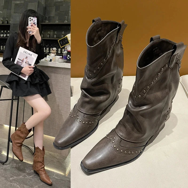 Stella | Studded Western Mid-Calf Boots