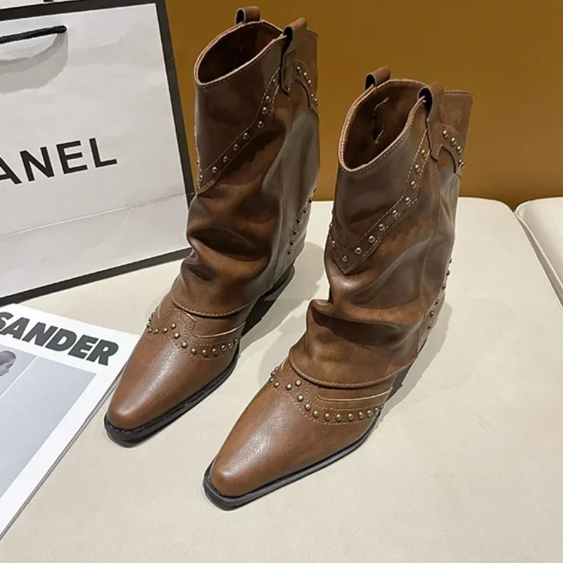 Stella | Studded Western Mid-Calf Boots