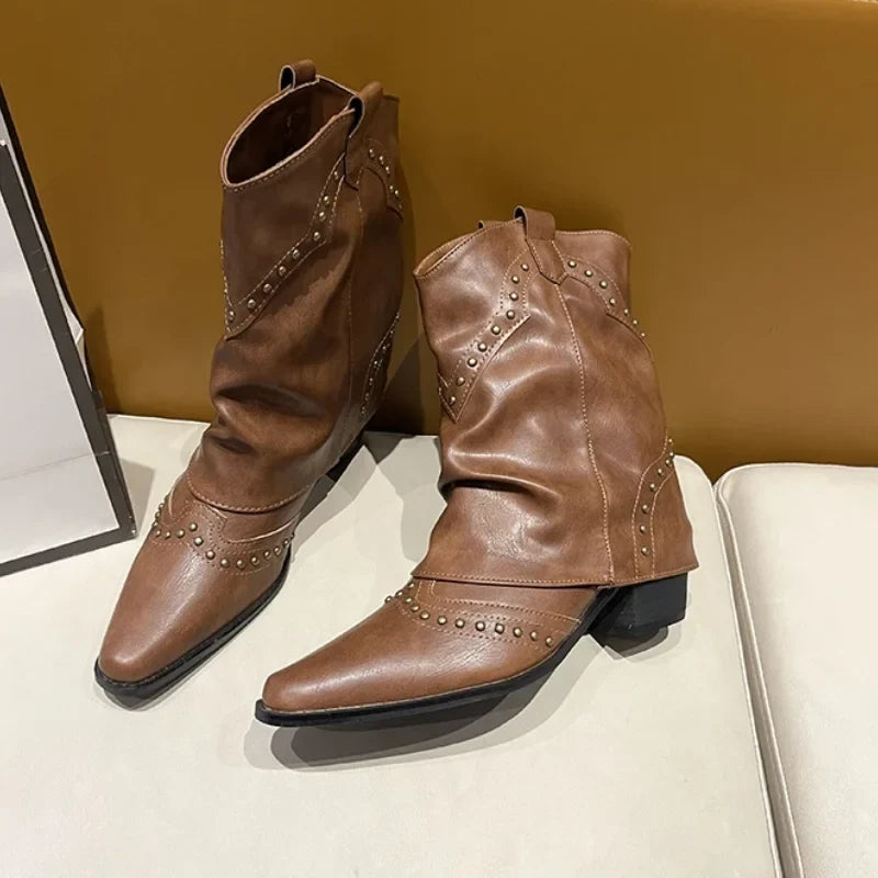 Stella | Studded Western Mid-Calf Boots