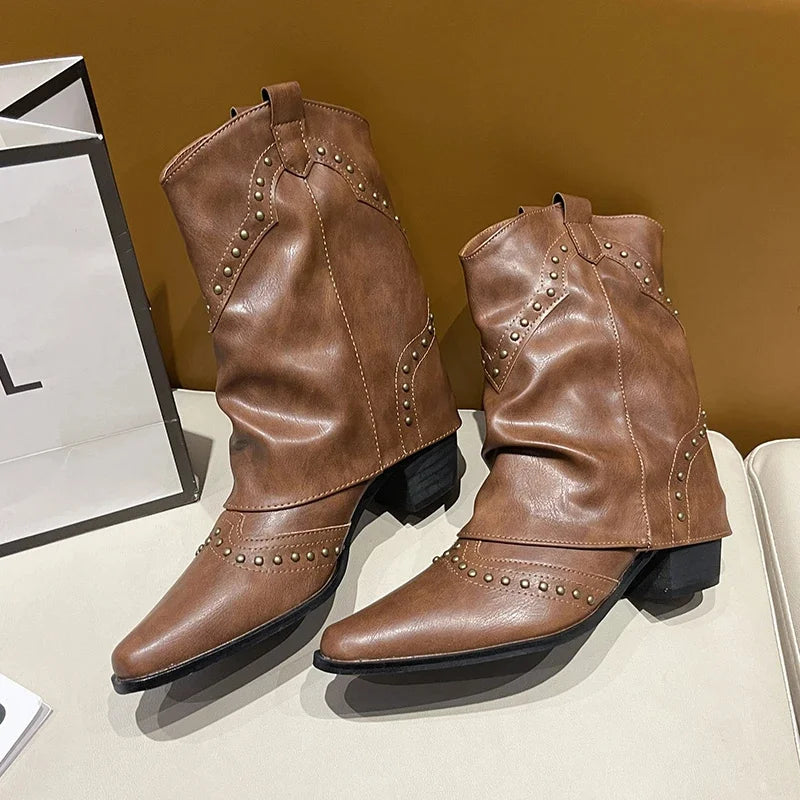 Stella | Studded Western Mid-Calf Boots