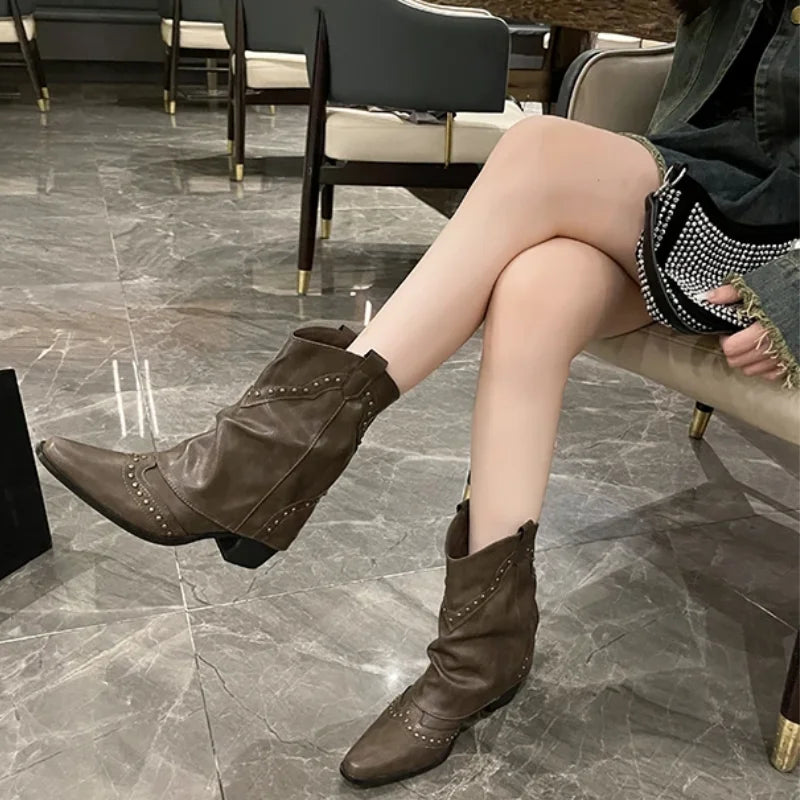 Stella | Studded Western Mid-Calf Boots