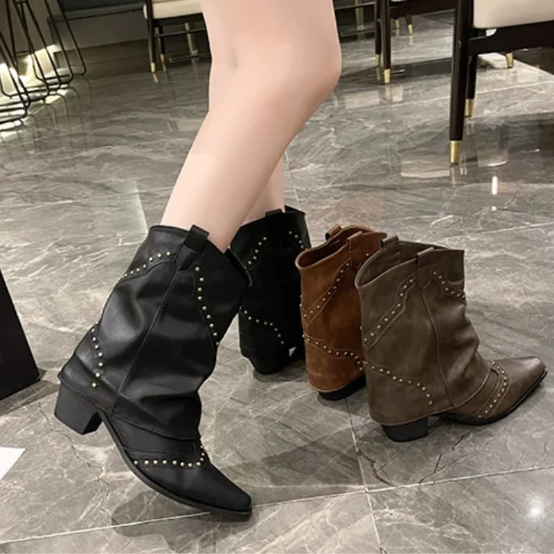 Stella | Studded Western Mid-Calf Boots
