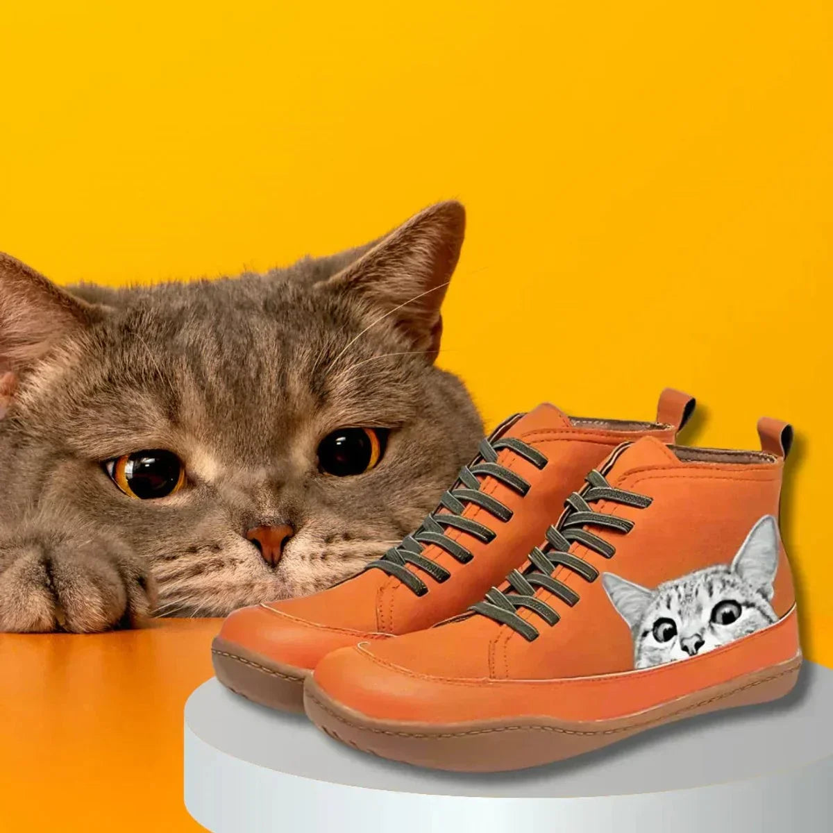 Colette | Playful Cat Print Ankle Boots