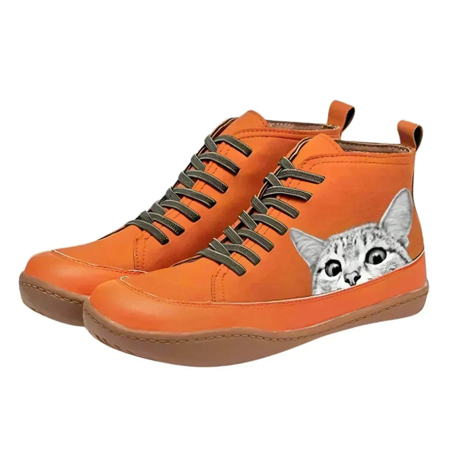 Colette | Playful Cat Print Ankle Boots