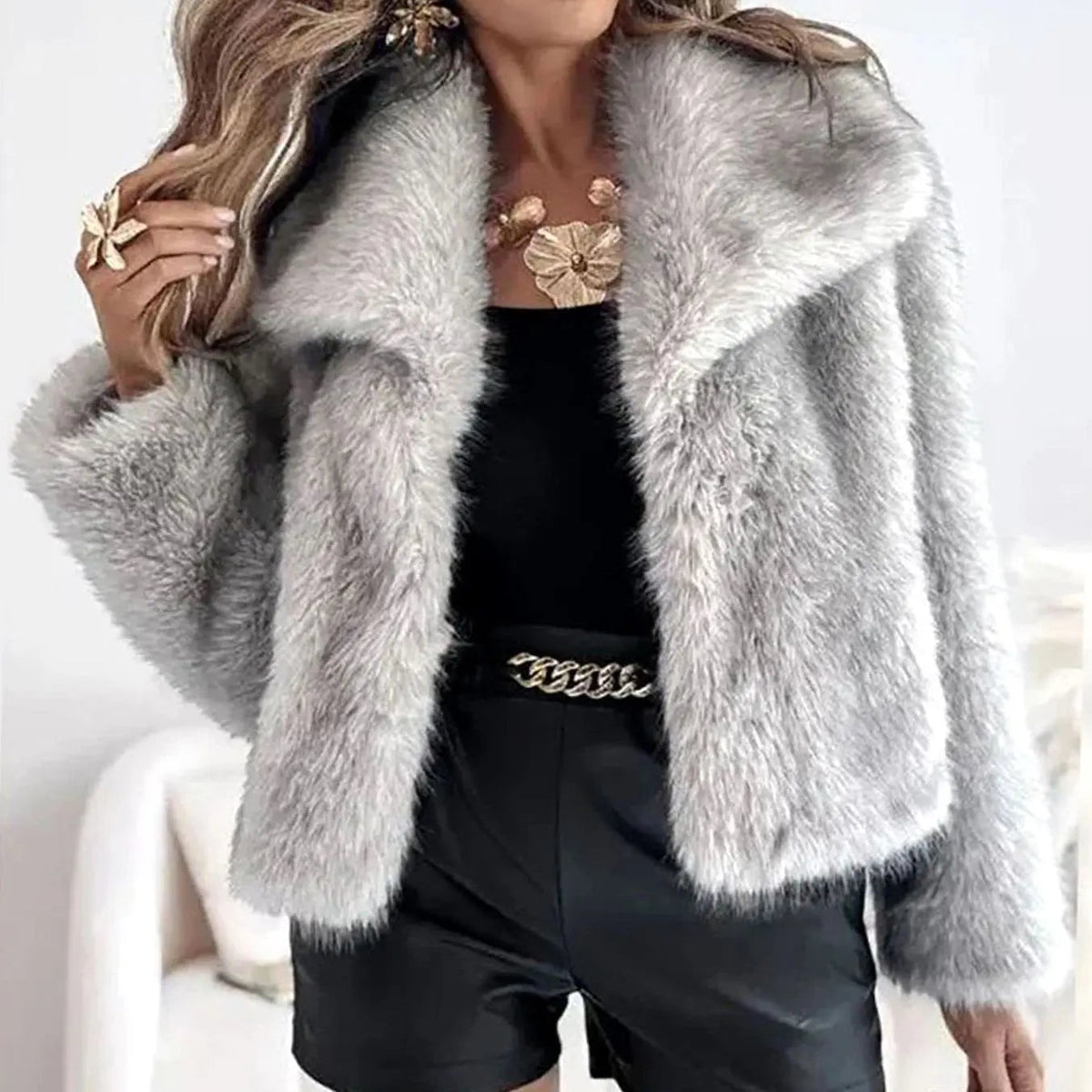 Romy | Cropped Faux Fur Jacket