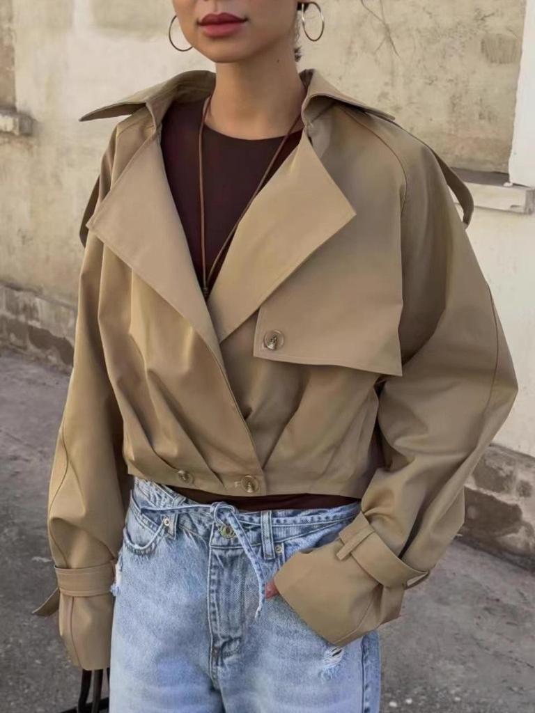 Imogen | Cropped Trench Jacket with Oversized Lapels for Fall