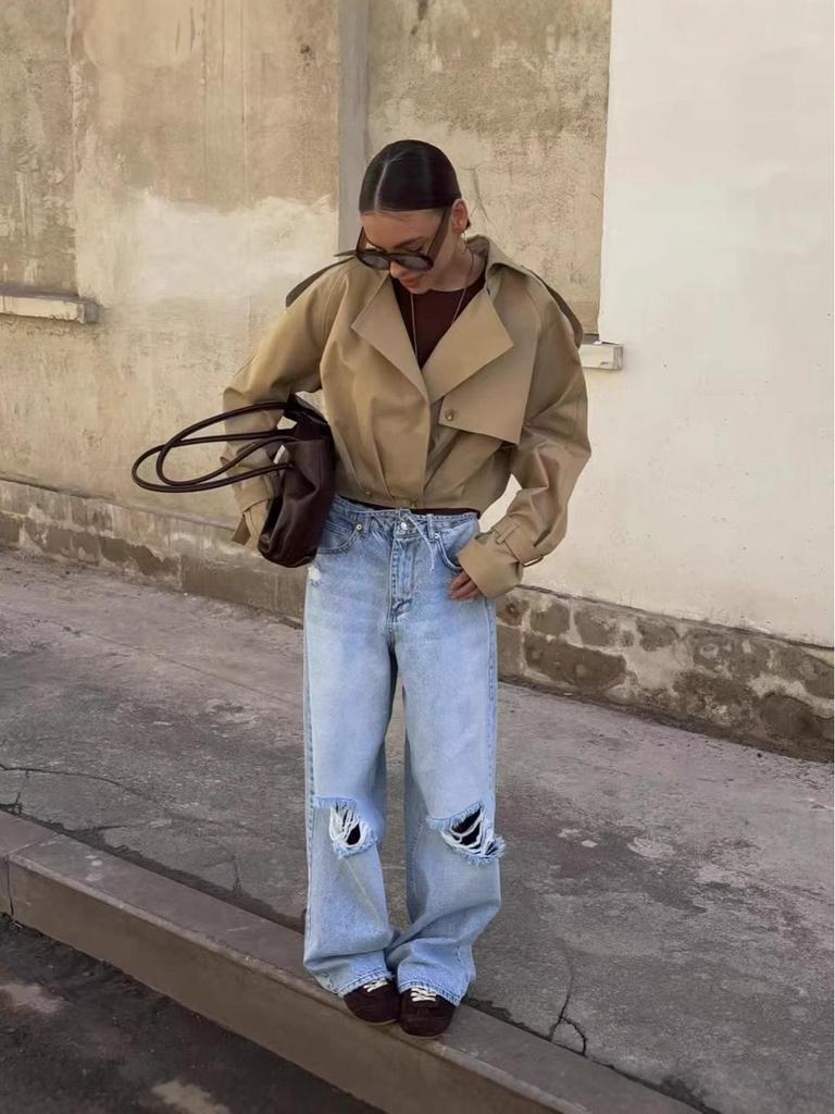 Imogen | Cropped Trench Jacket with Oversized Lapels for Fall