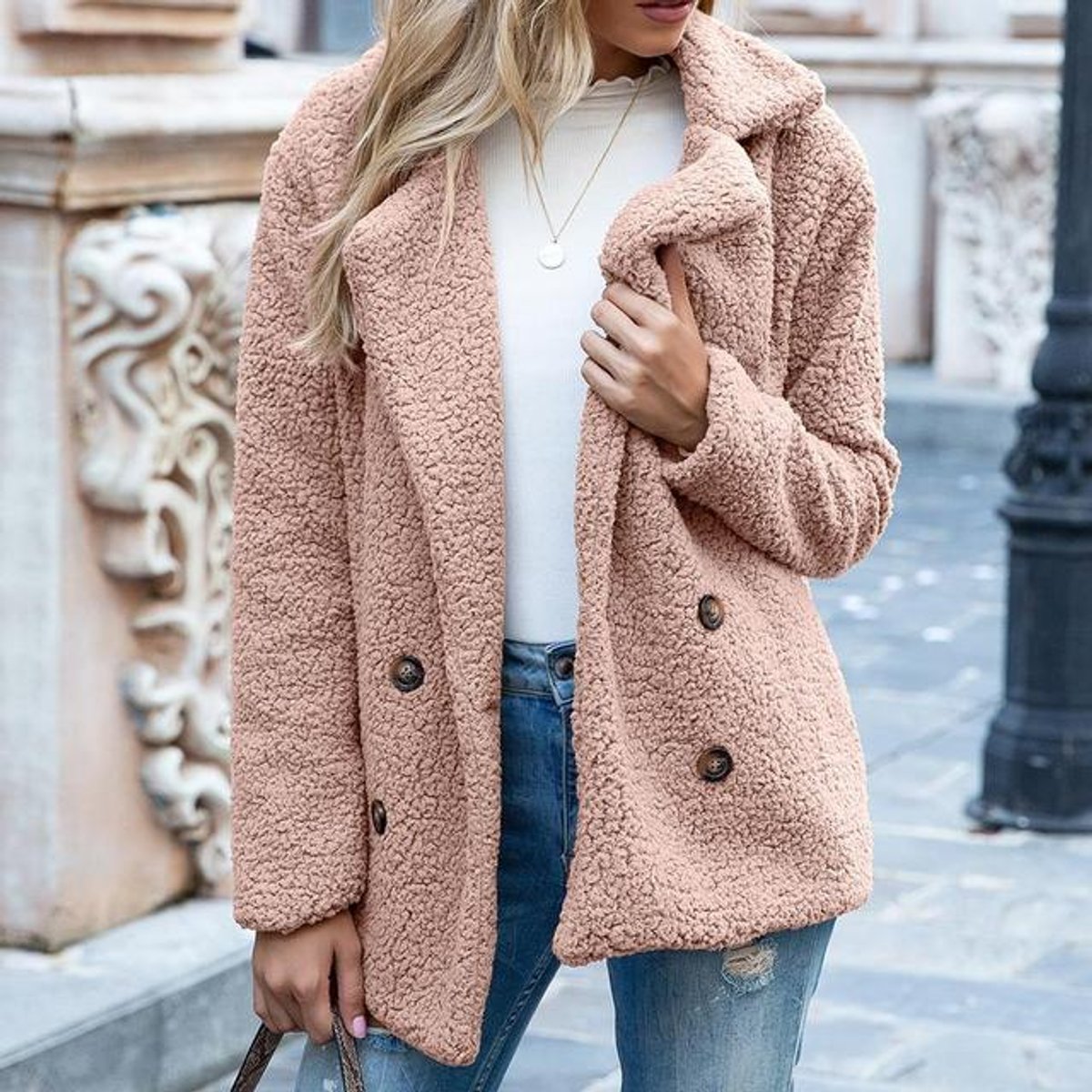 Adeline | Double-Breasted Loose-Fit Women's Faux Fur Coat for Winter