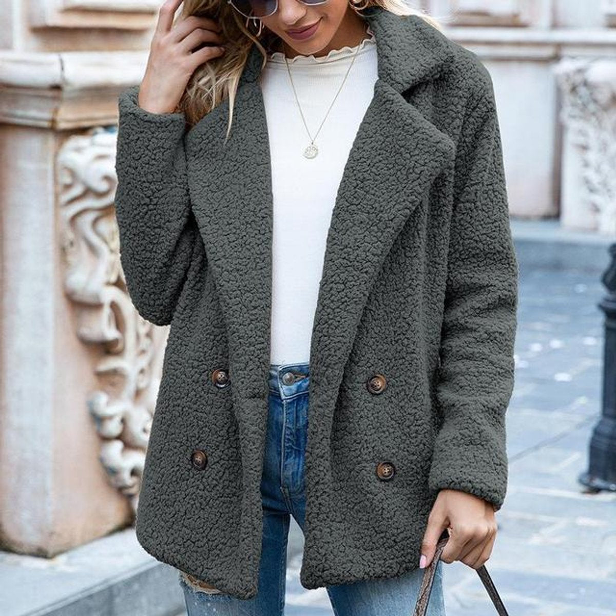 Adeline | Double-Breasted Loose-Fit Women's Faux Fur Coat for Winter