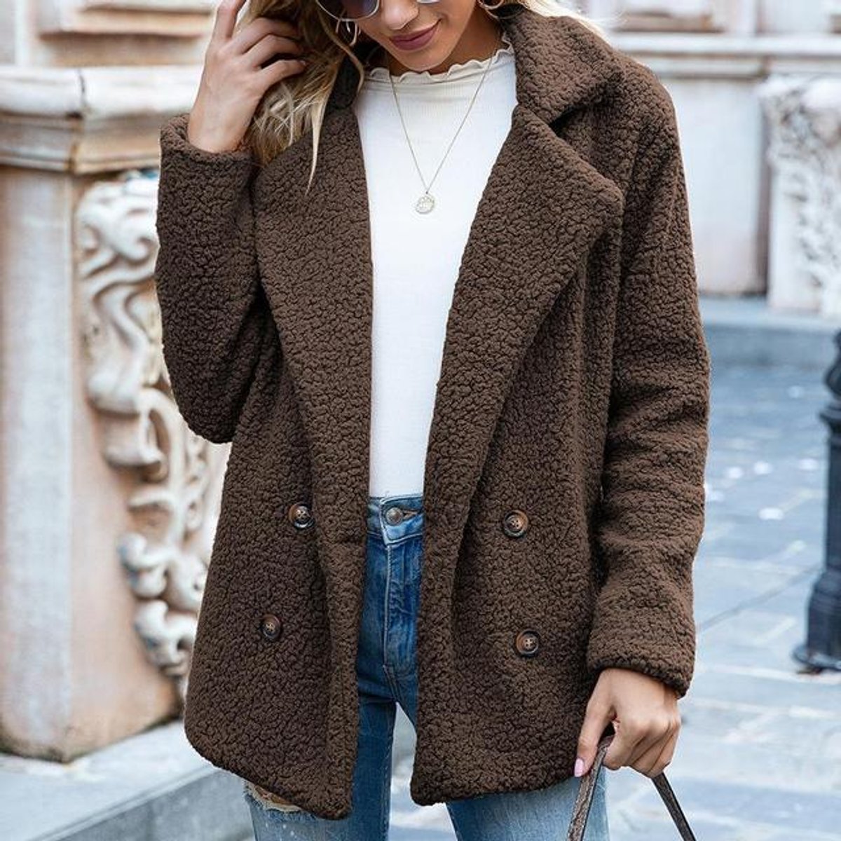 Adeline | Double-Breasted Loose-Fit Women's Faux Fur Coat for Winter