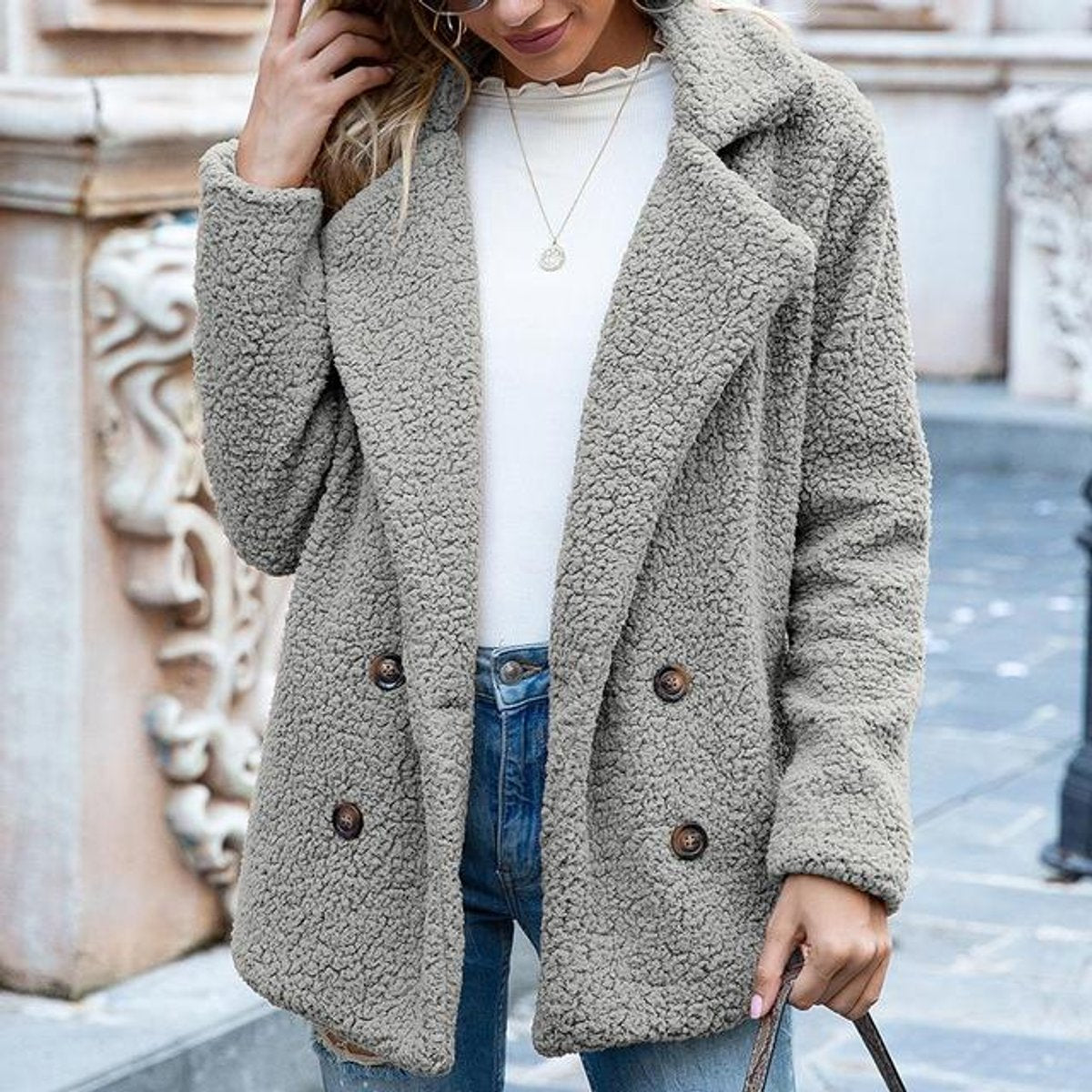 Adeline | Double-Breasted Loose-Fit Women's Faux Fur Coat for Winter