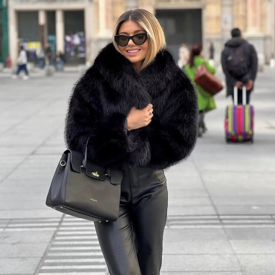 Millie | Elegant Cropped Black Women's Faux Fur Coat for Winter