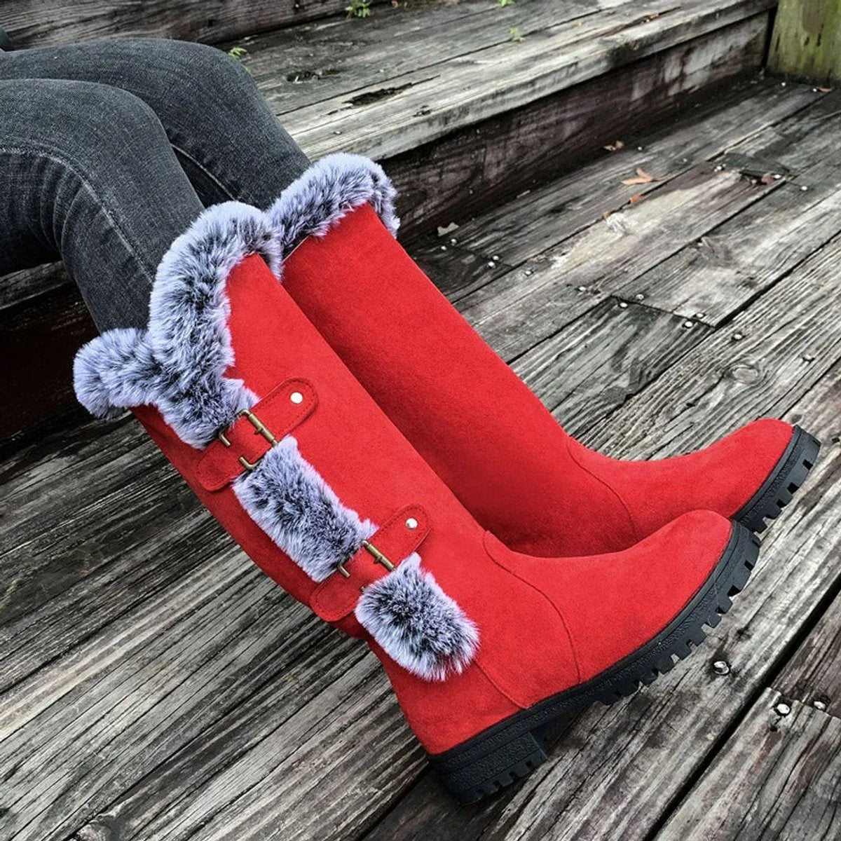 Jessa | Faux-Suede Fur-Trim Women Knee High Boots for Winter