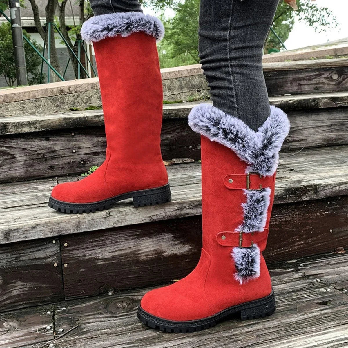 Jessa | Faux-Suede Fur-Trim Women Knee High Boots for Winter