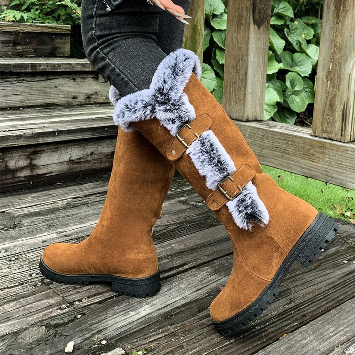 Jessa | Faux-Suede Fur-Trim Women Knee High Boots for Winter
