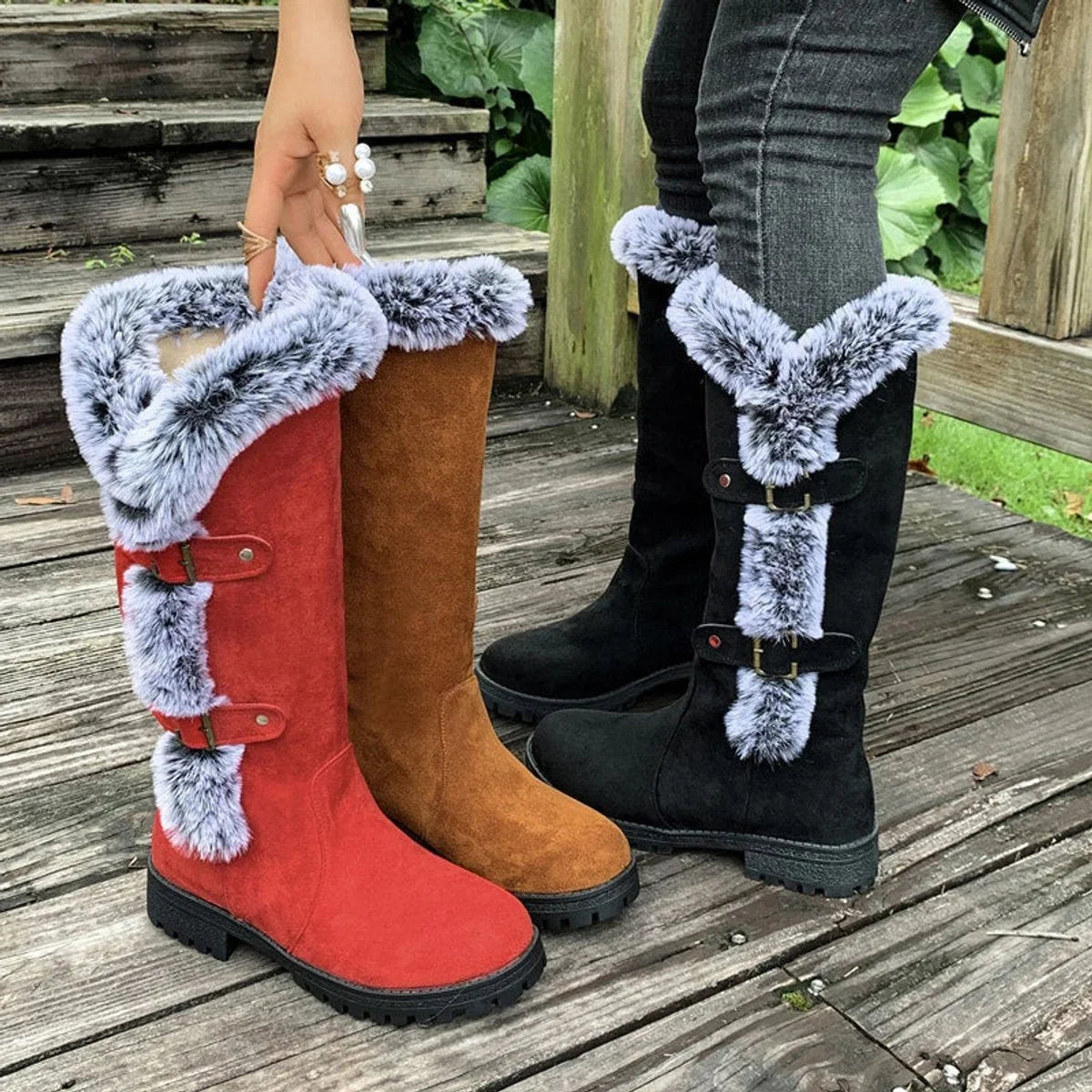 Jessa | Faux-Suede Fur-Trim Women Knee High Boots for Winter