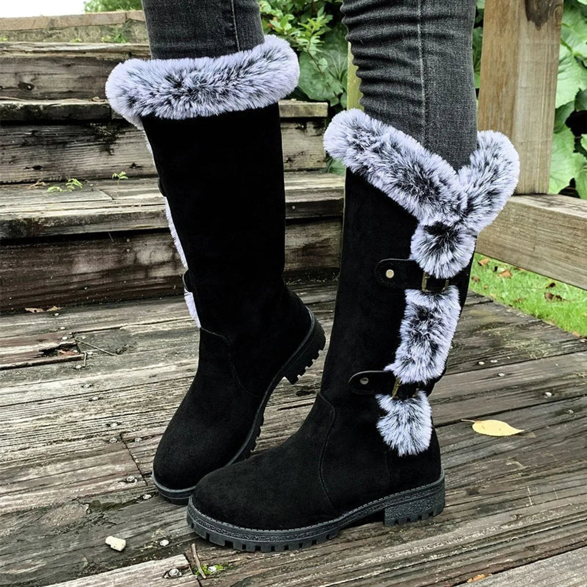 Jessa | Faux-Suede Fur-Trim Women Knee High Boots for Winter