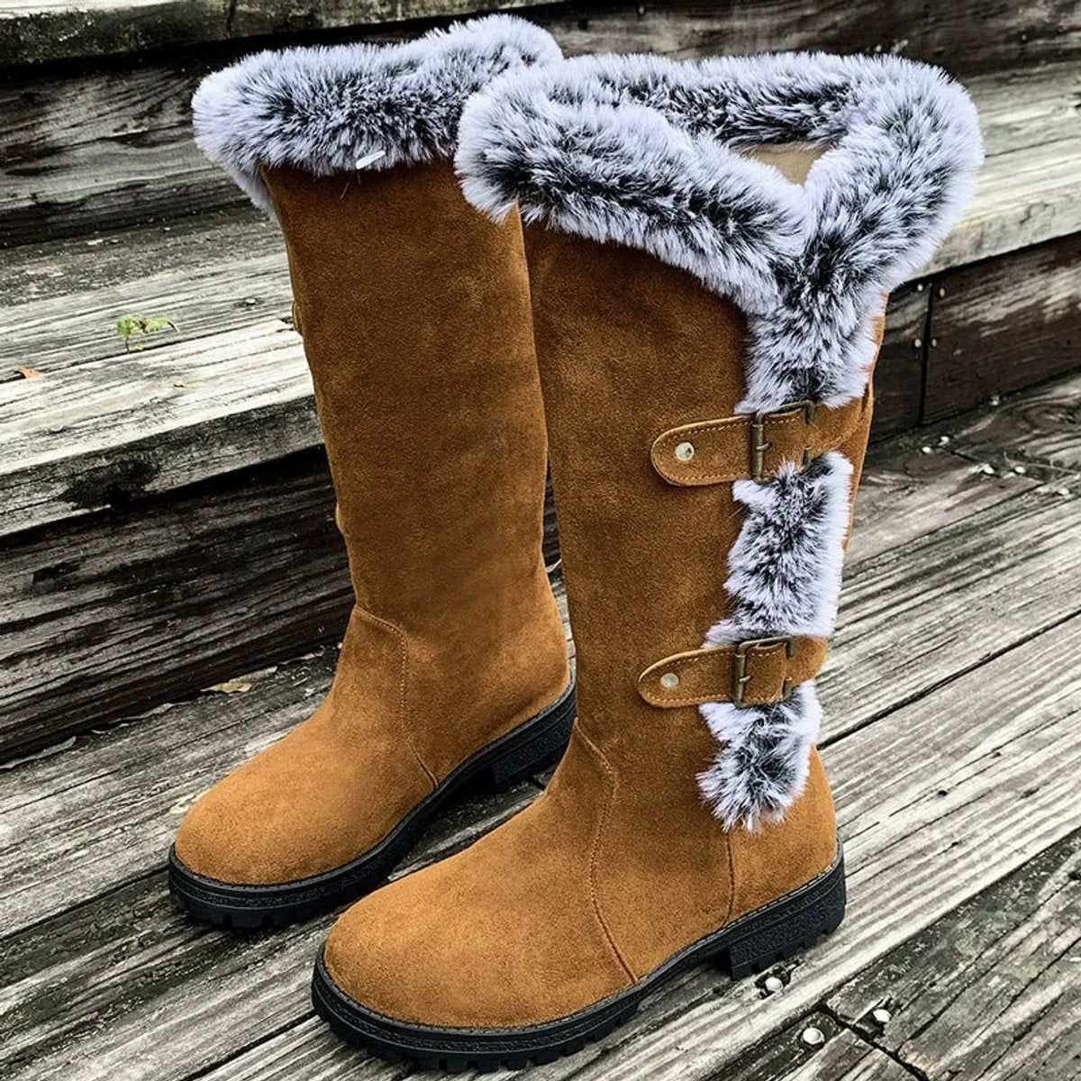 Jessa | Faux-Suede Fur-Trim Women Knee High Boots for Winter
