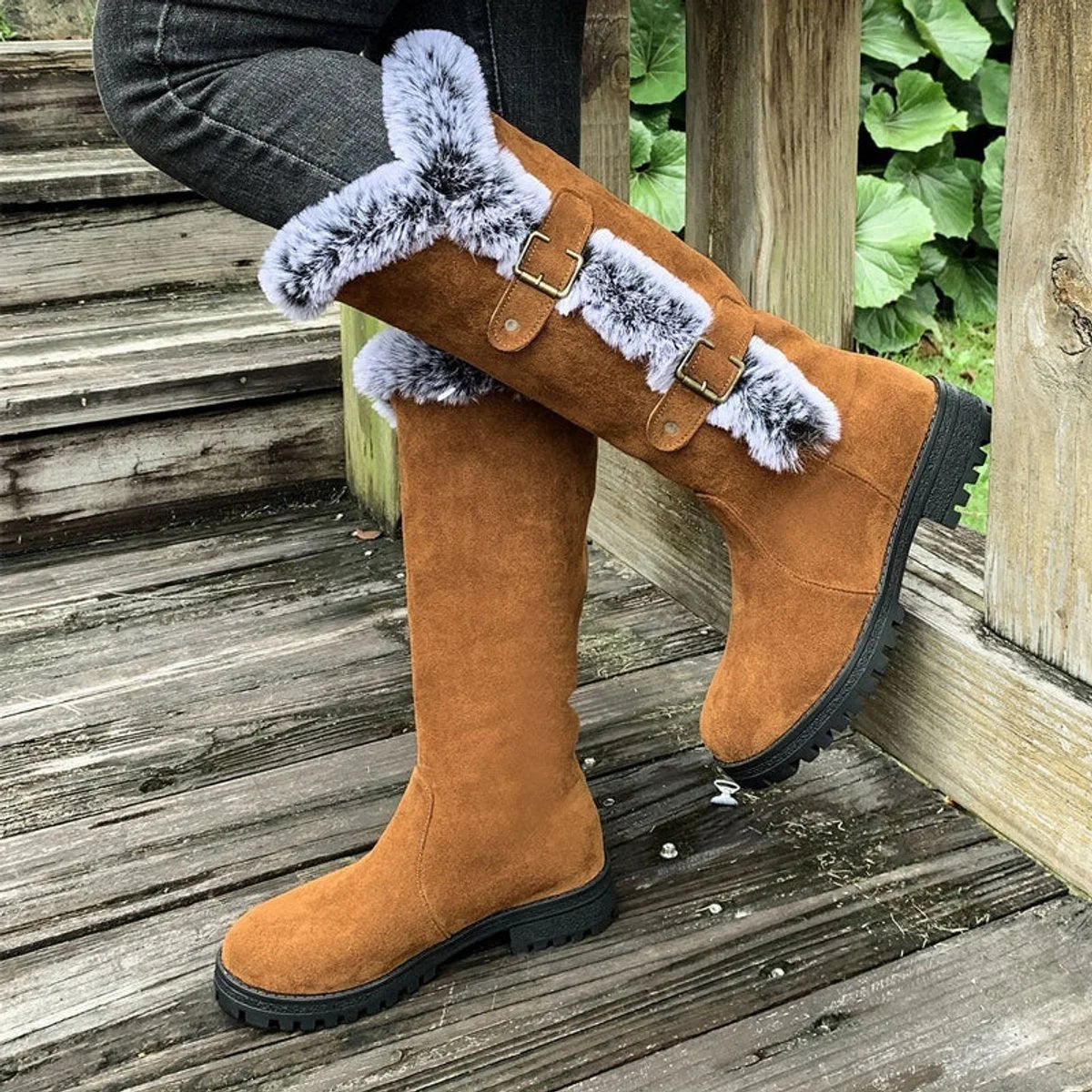 Jessa | Faux-Suede Fur-Trim Women Knee High Boots for Winter