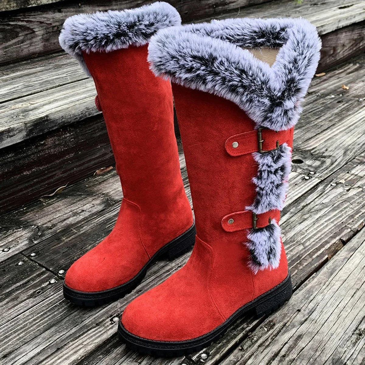 Jessa | Faux-Suede Fur-Trim Women Knee High Boots for Winter