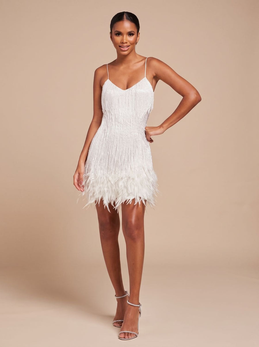 Bettina | Fringe Feather-Trim Women's Party Dress