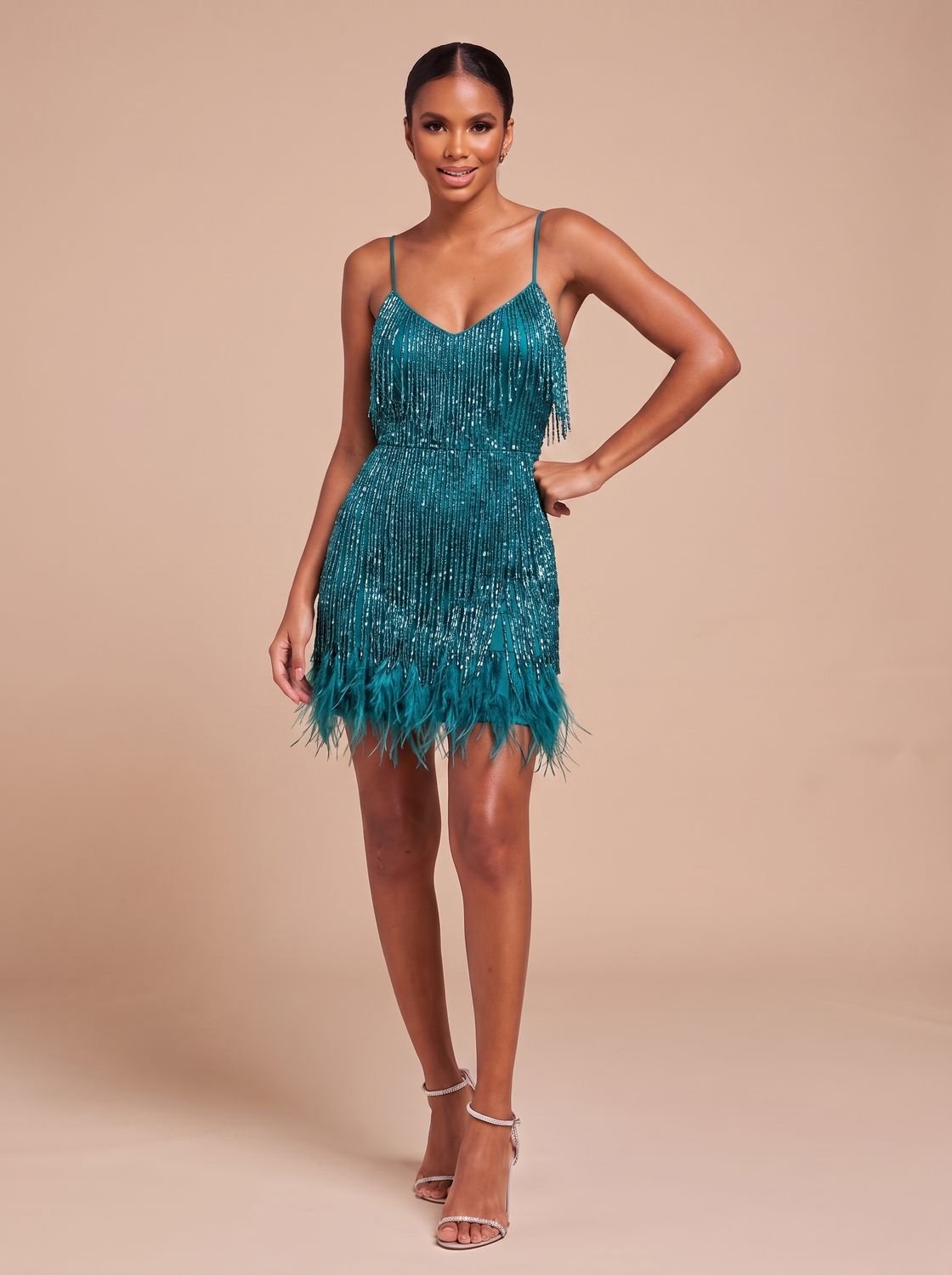 Bettina | Fringe Feather-Trim Women's Party Dress