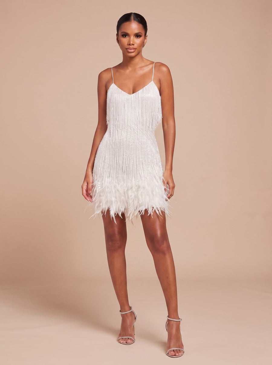 Bettina | Fringe Feather-Trim Women's Party Dress