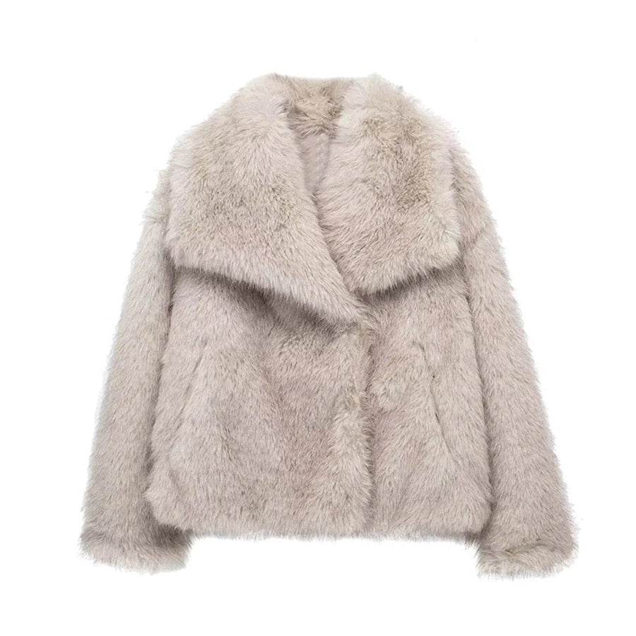 Genevieve | Lapel-Collar Short Women's Faux Fur Jacket for Winter