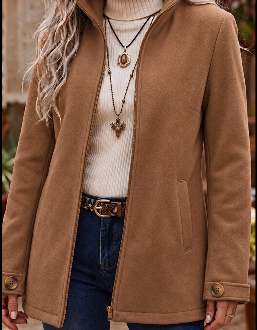 Oksana | Textured Zip-Up Winter Jacket for Cold-Weather