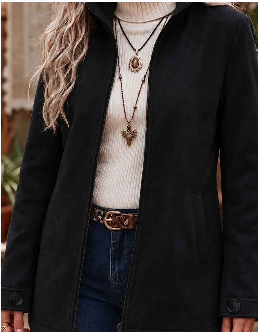 Oksana | Textured Zip-Up Winter Jacket for Cold-Weather