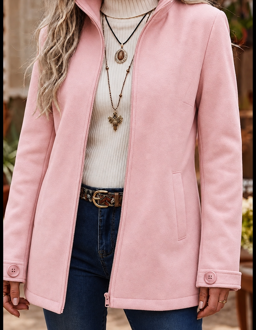 Oksana | Textured Zip-Up Winter Jacket for Cold-Weather