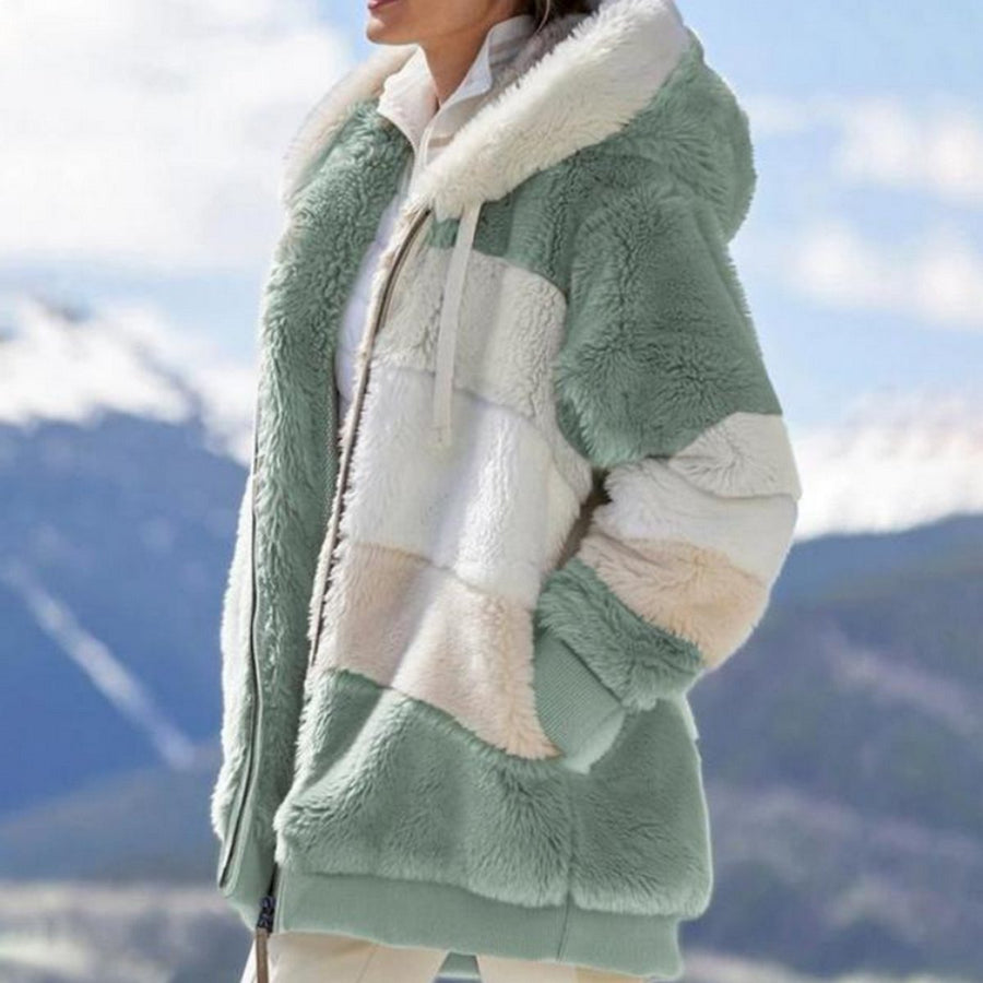 Josephine | Hooded Colour-Block Women's Faux Fur Coat for Winter