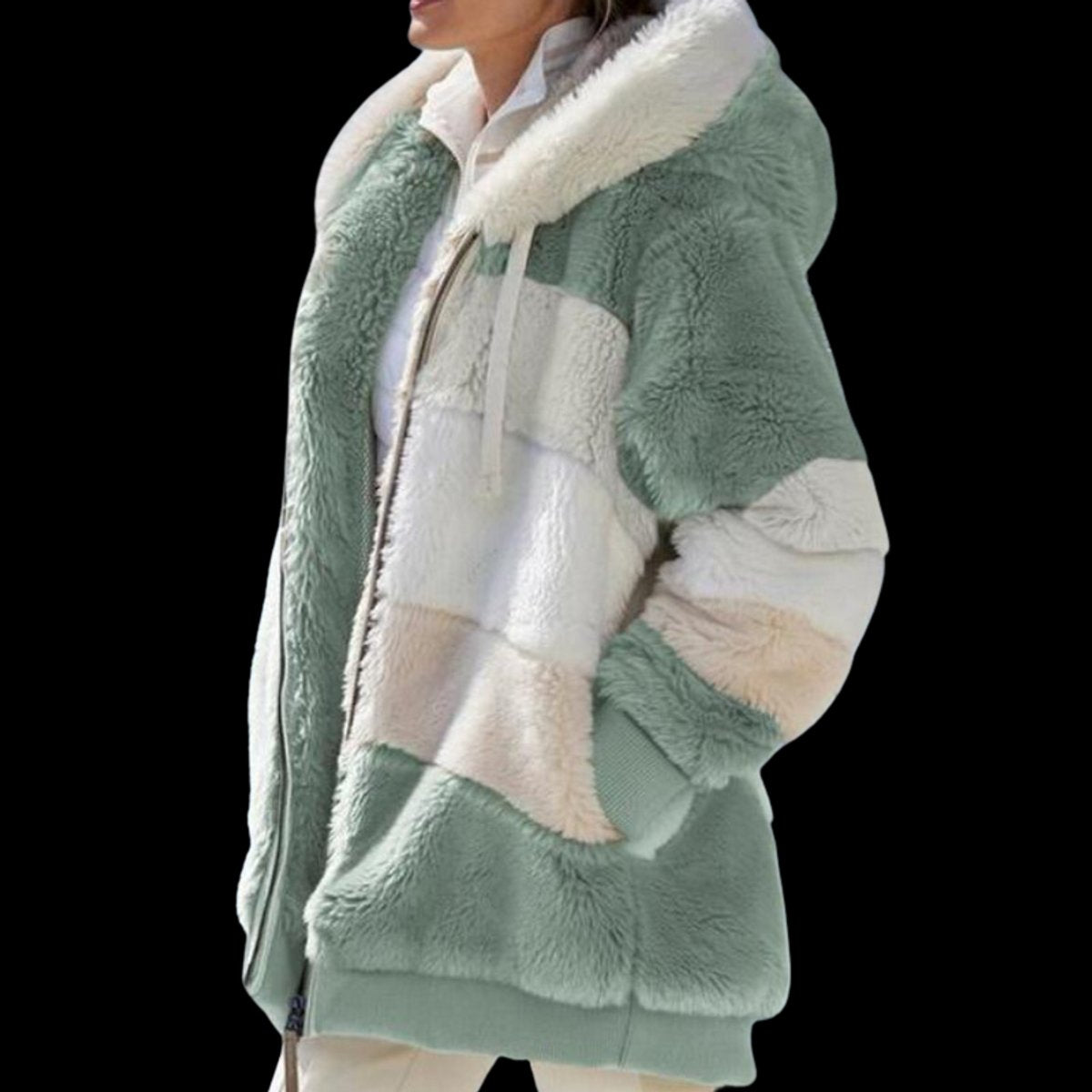 Josephine | Hooded Colour-Block Women's Faux Fur Coat for Winter