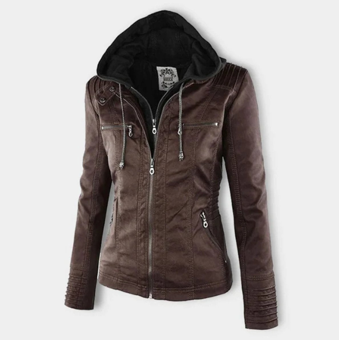 Nyla | Hooded Faux Leather Biker Jacket for Fall