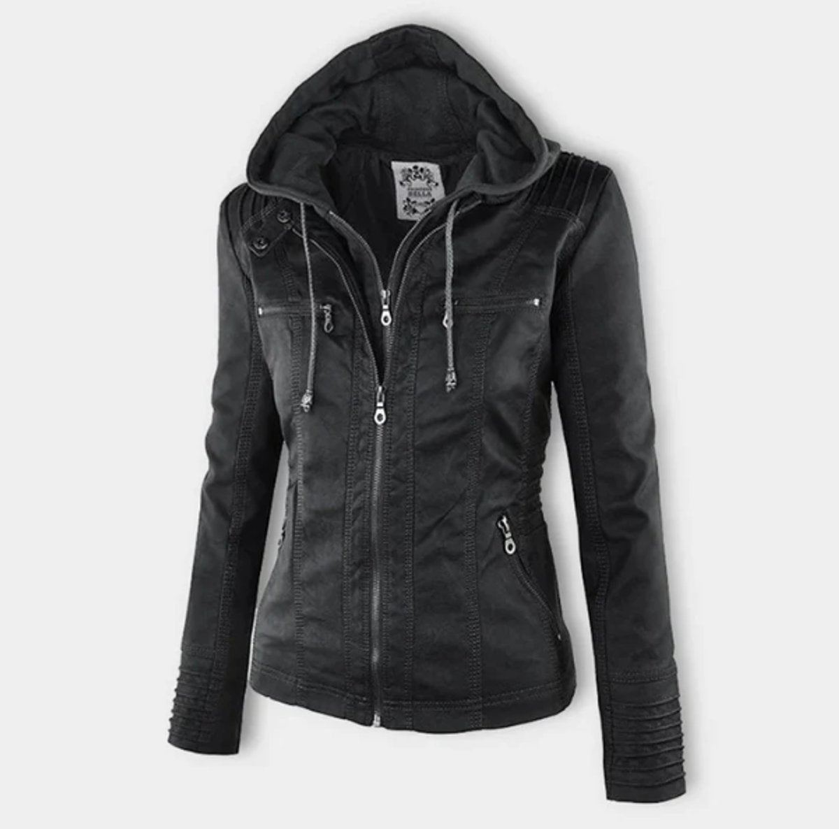 Nyla | Hooded Faux Leather Biker Jacket for Fall