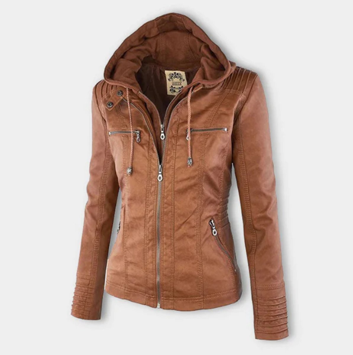 Nyla | Hooded Faux Leather Biker Jacket for Fall