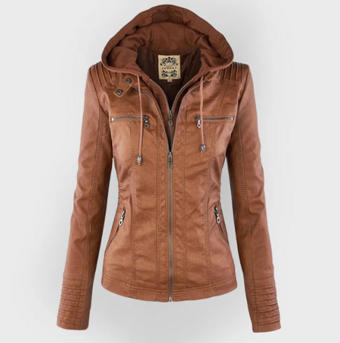 Nyla | Hooded Faux Leather Biker Jacket for Fall
