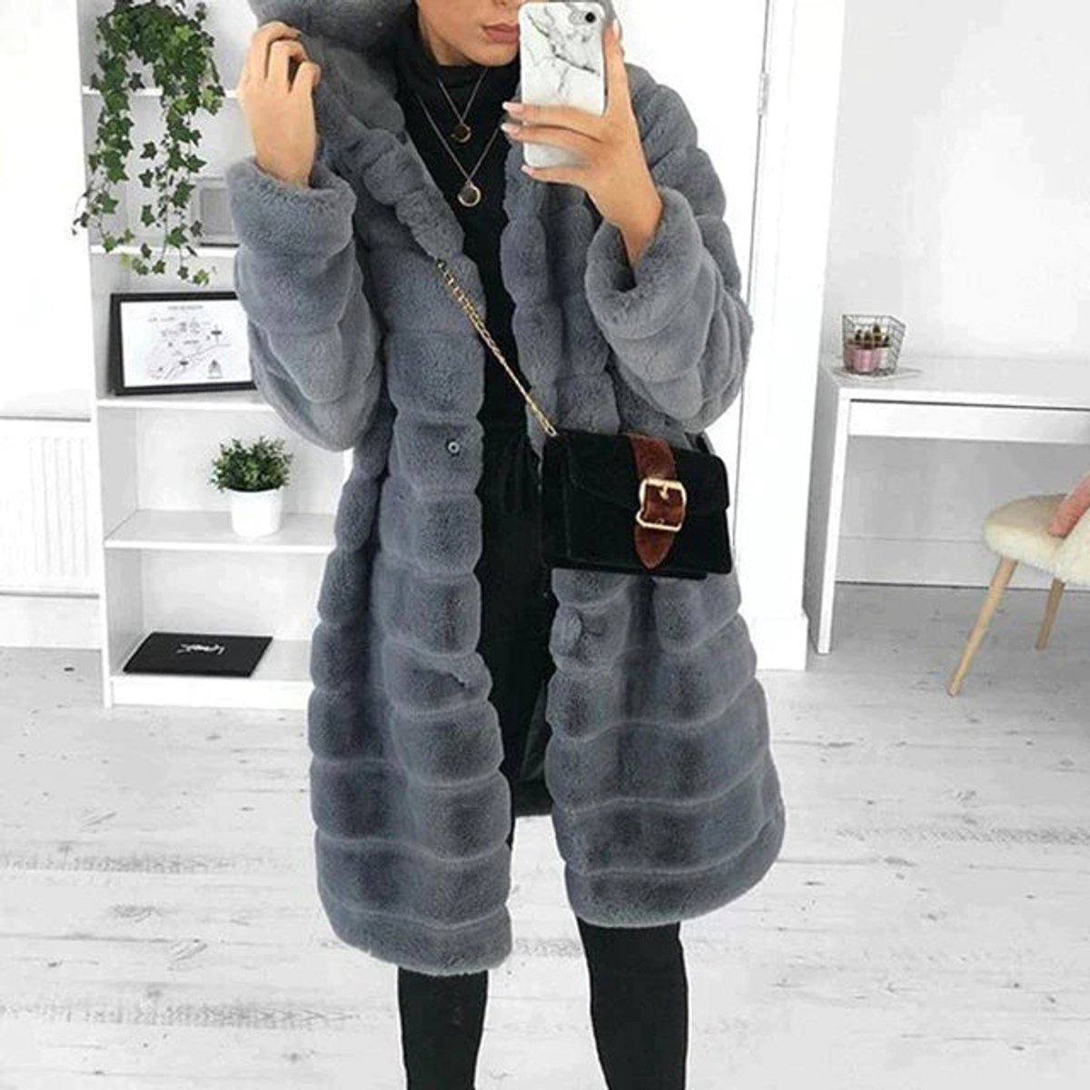 Georgia | Hooded Shaggy Women's Faux Fur Coat for Winter