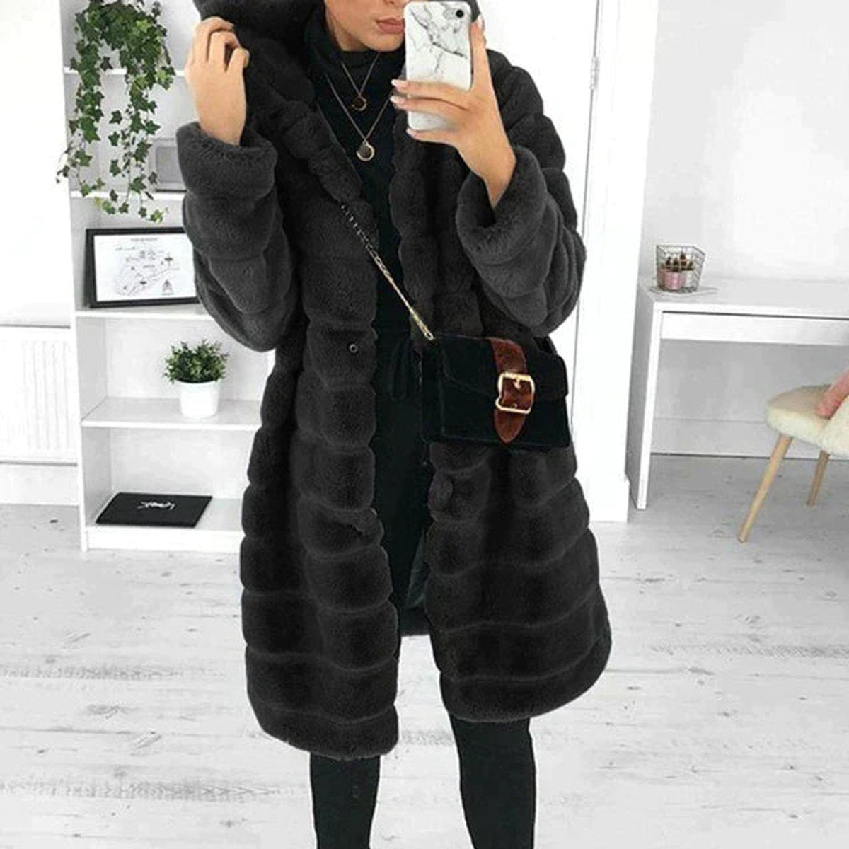 Georgia | Hooded Shaggy Women's Faux Fur Coat for Winter