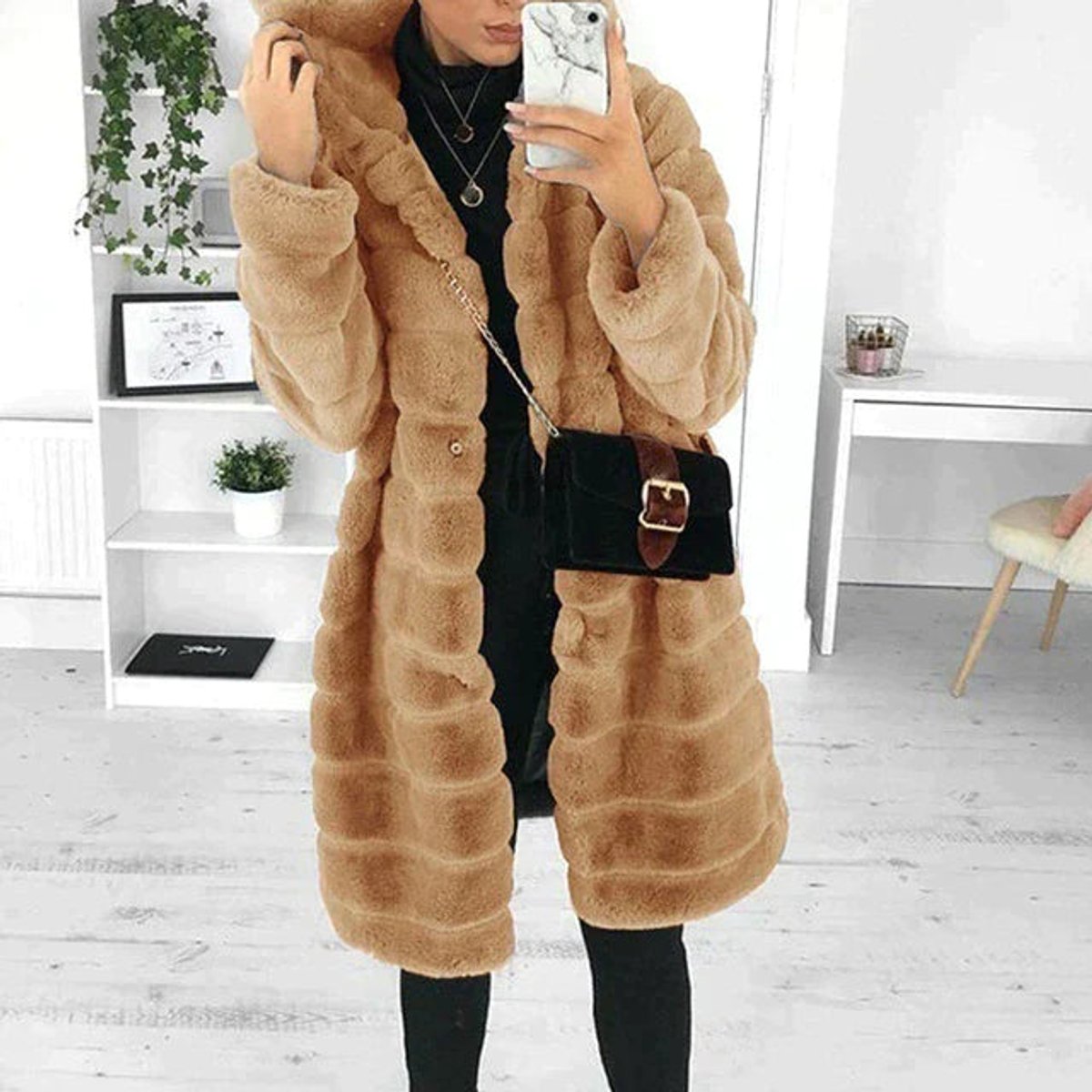 Georgia | Hooded Shaggy Women's Faux Fur Coat for Winter